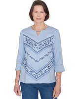 Alfred Dunner® Scottsdale Floral Chevron Beaded Split Neck Top thumbnail number 1