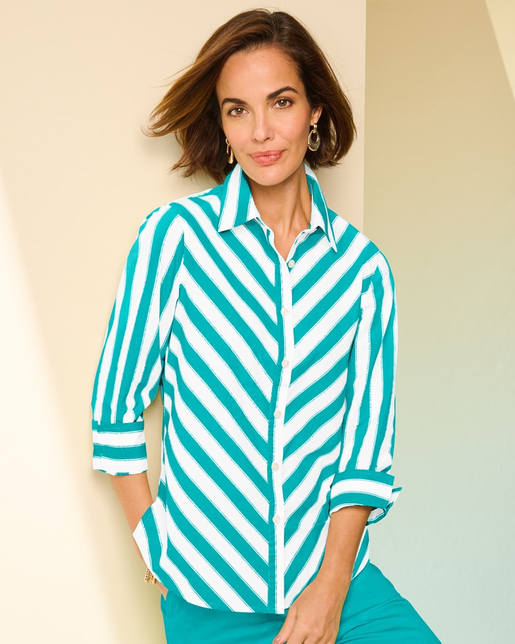 3/4 Sleeve Bias Stripe Shirt image number 1