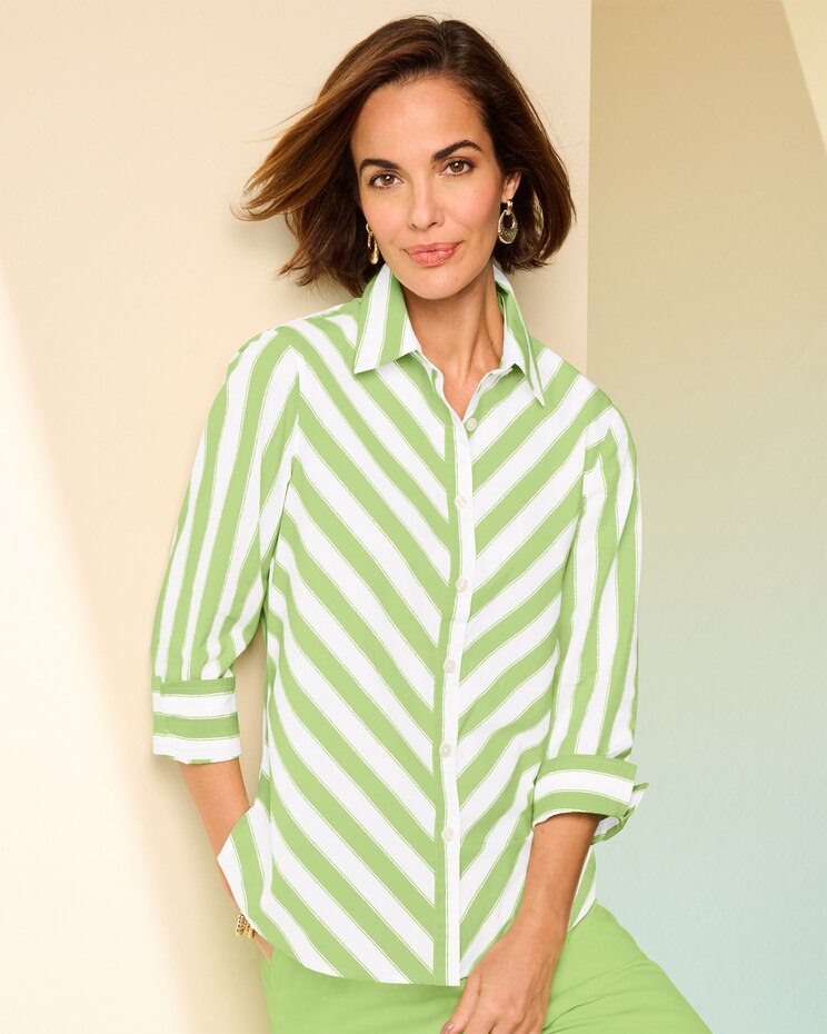 3/4 Sleeve Bias Stripe Shirt image number 1