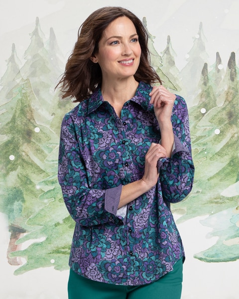 Orchid Floral & Stripe Long-Sleeve Shirt