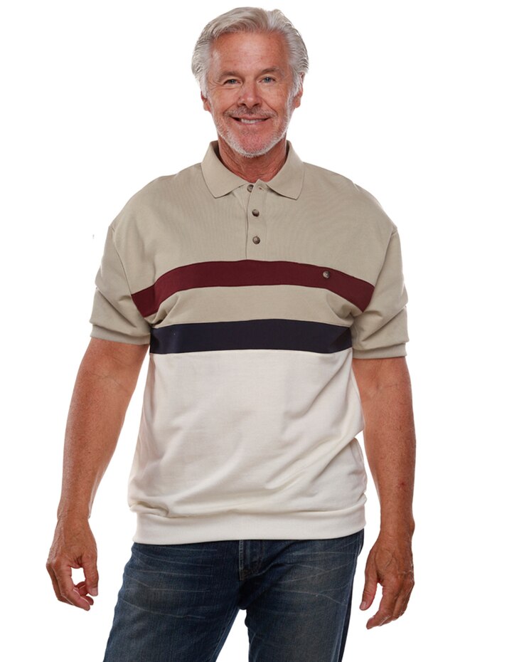 Palmland® Short-Sleeve Banded-Bottom Horizontal-Pieced Polo image number 1