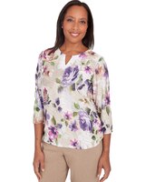 Alfred Dunner® Charm School Embellished Keyhole Floral Textured Top thumbnail number 3
