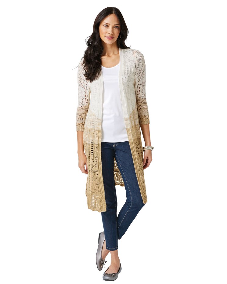 Haband Women’s Long Ombré Pointelle Cardigan, Open Front image number 1