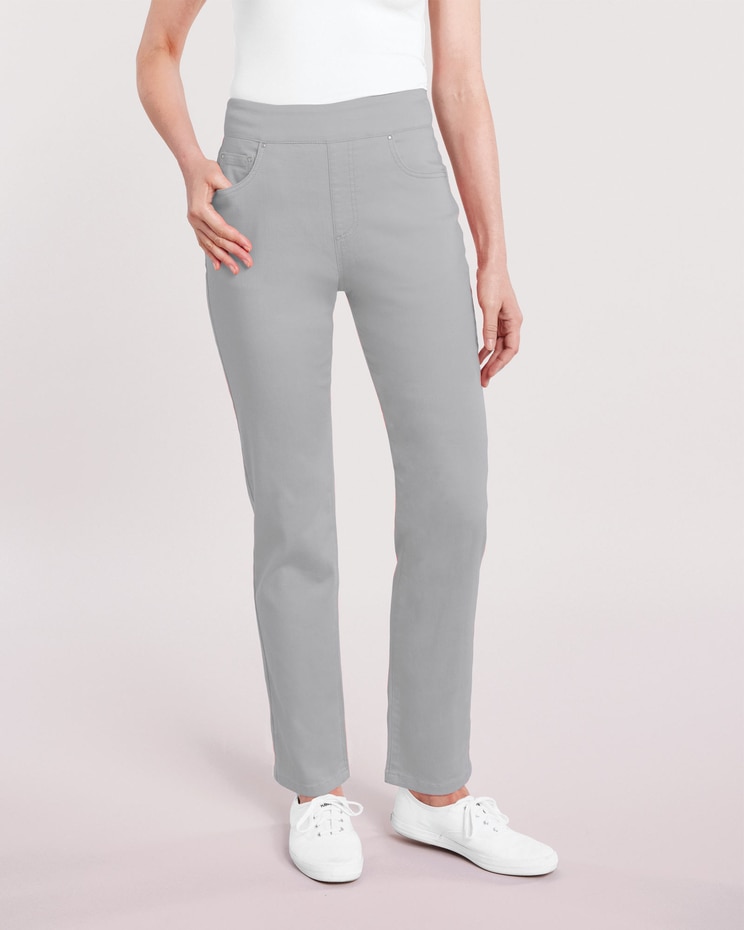 DenimEase Flat-Waist Pull-On Jeans image number 1
