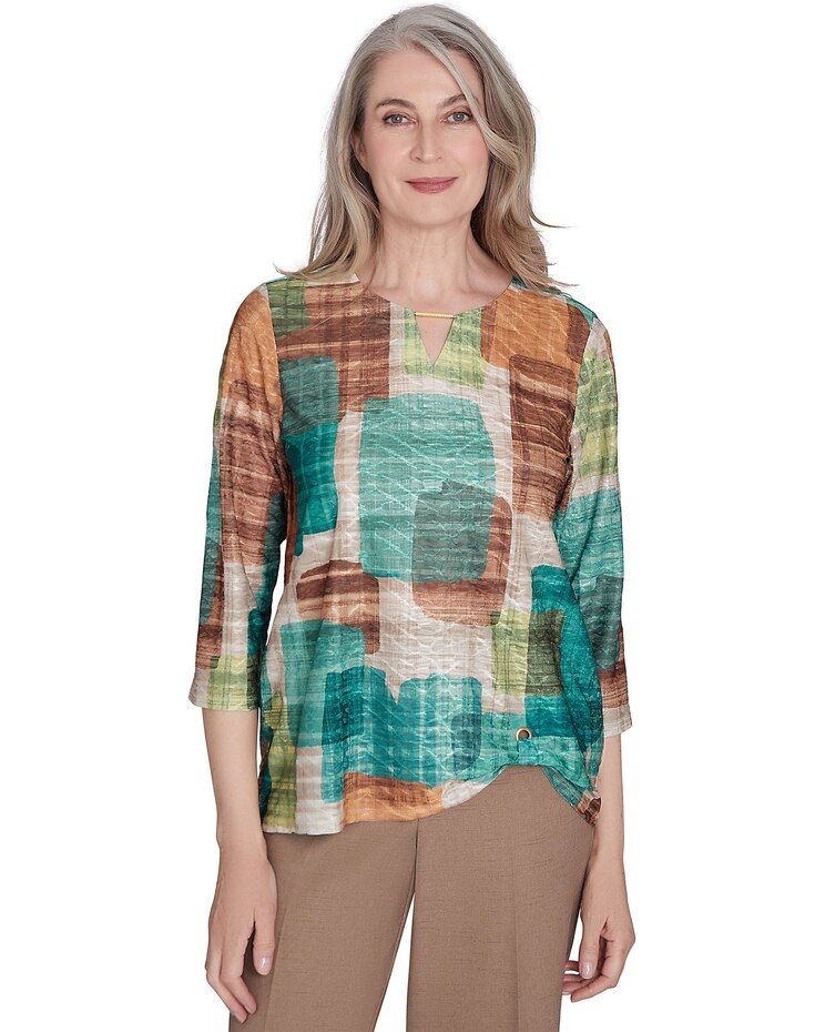 Alfred Dunner® Emerald Isle Color Blocking Texture Top image number 1