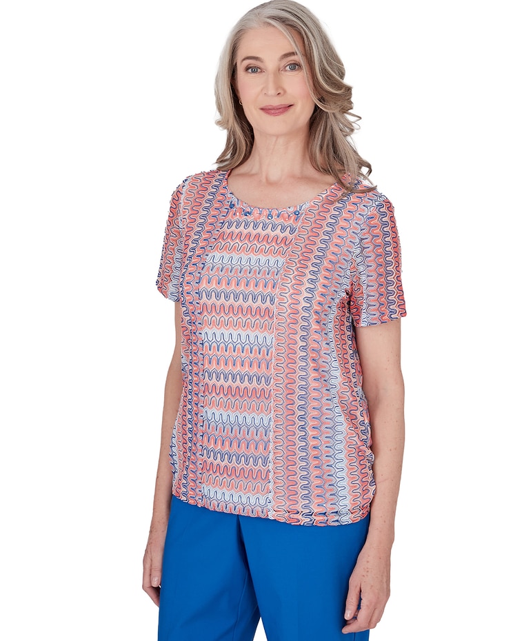 Alfred Dunner® Neptune Beach Textured Stripe Top with Side Ruching image number 3