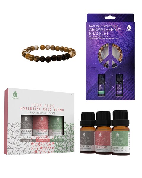 Pursonic Aromatherapy Bliss Bundle: Lava Stone Bracelet + Pure Essential Oils.