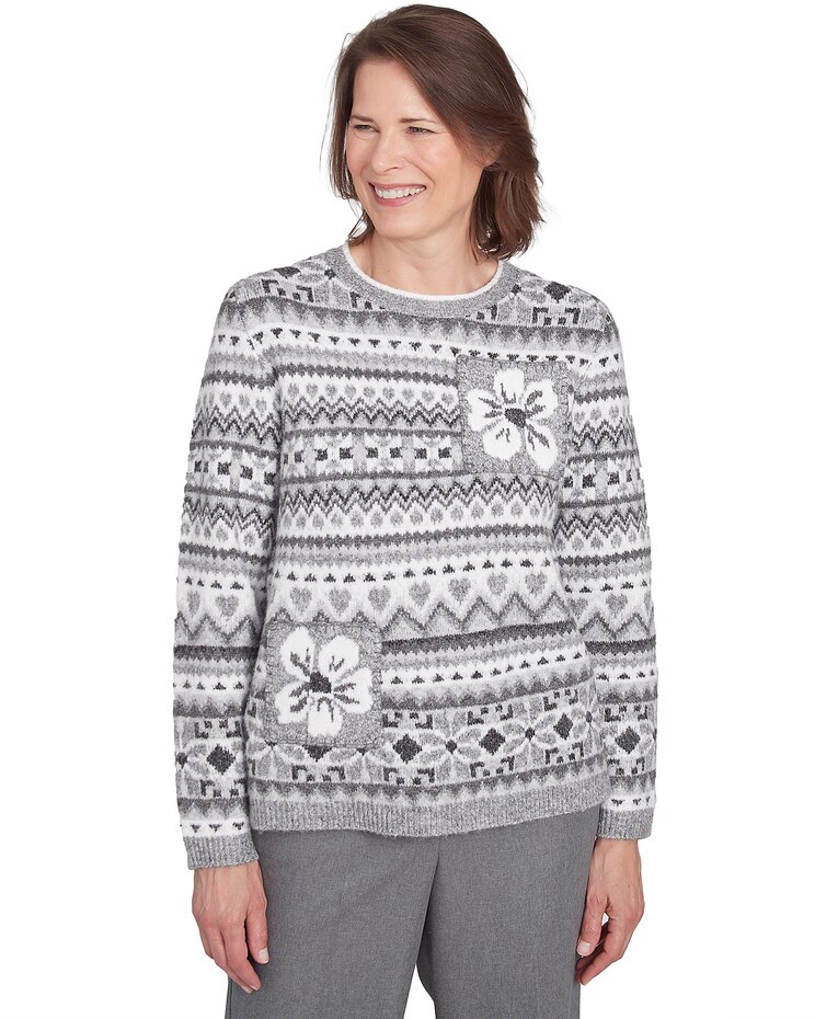 Alfred Dunner® Copenhagen Fairisle Biadere Patch Sweater image number 1