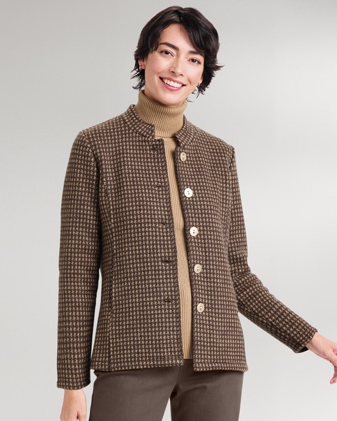 Boiled-Wool Mini Houndstooth Jacket