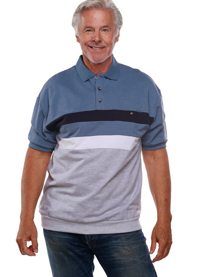 Palmland® Short-Sleeve Banded-Bottom Horizontal-Pieced Polo image number 1