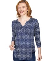 Ruby Rd® Diamond Puff Print Draped Knit Top thumbnail number 1