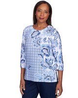 Alfred Dunner® Lavender Fields Geo Floral Printed Ruffle Top thumbnail number 3