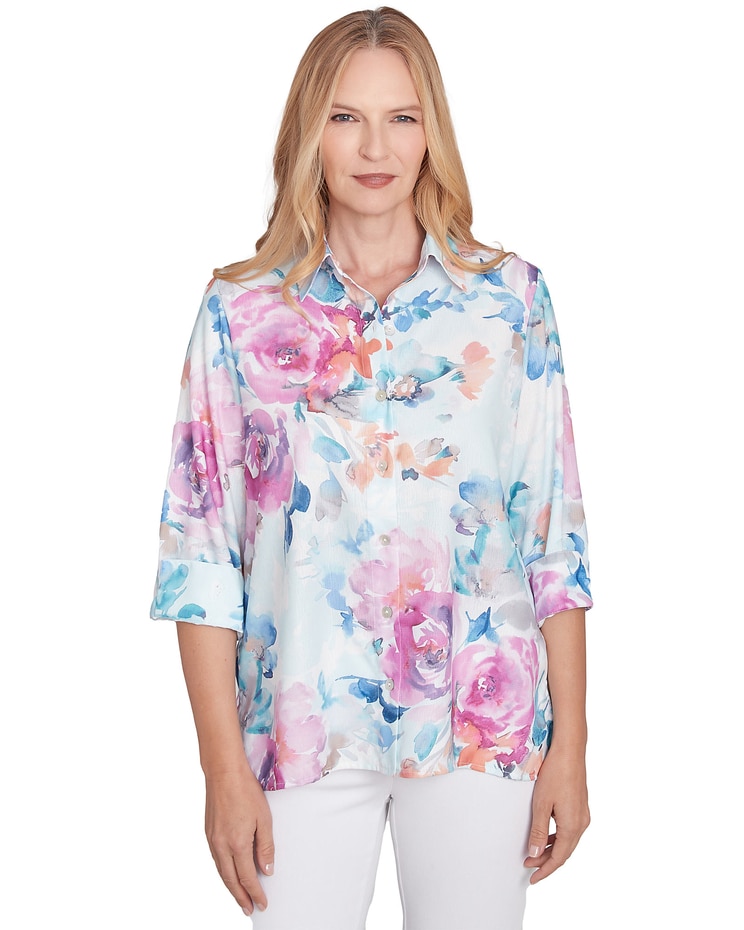 Alfred Dunner® Classics Floral Watercolor Button Down Top image number 1