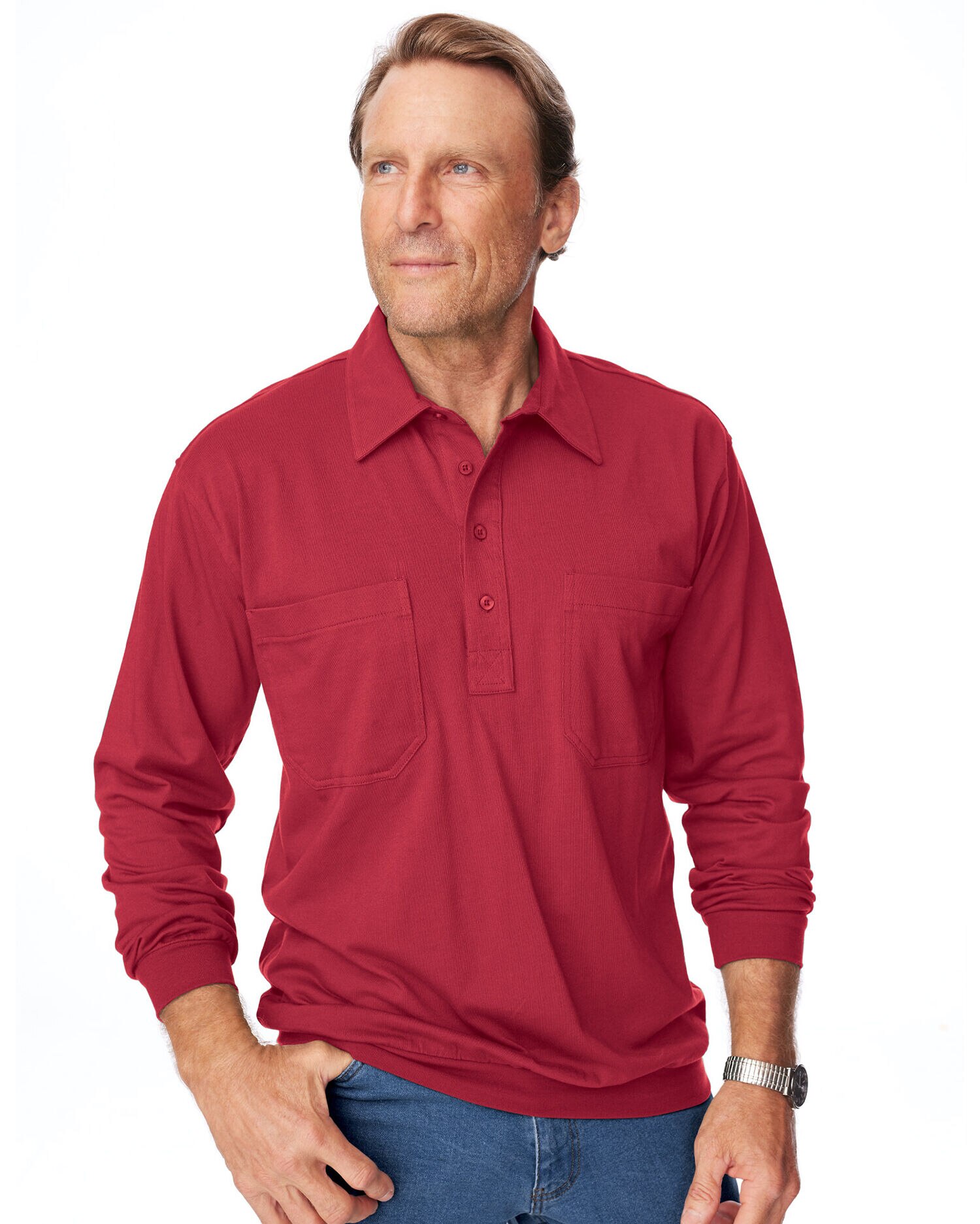 Men's long sleeve banded bottom polo shirts top