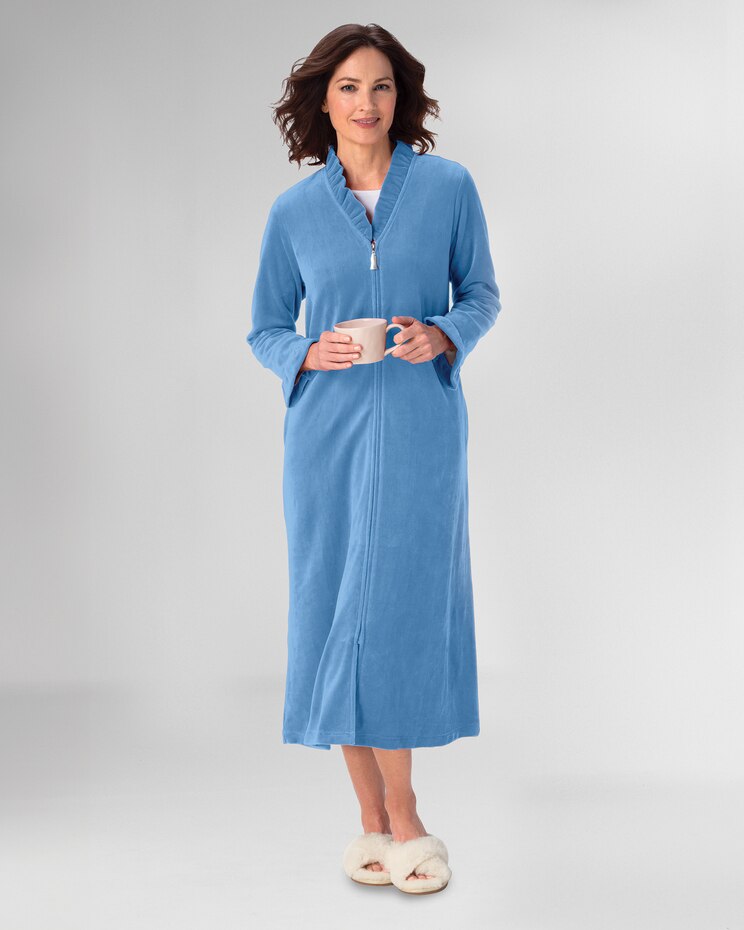 Velour Ruffle-Trim Zip Robe image number 1