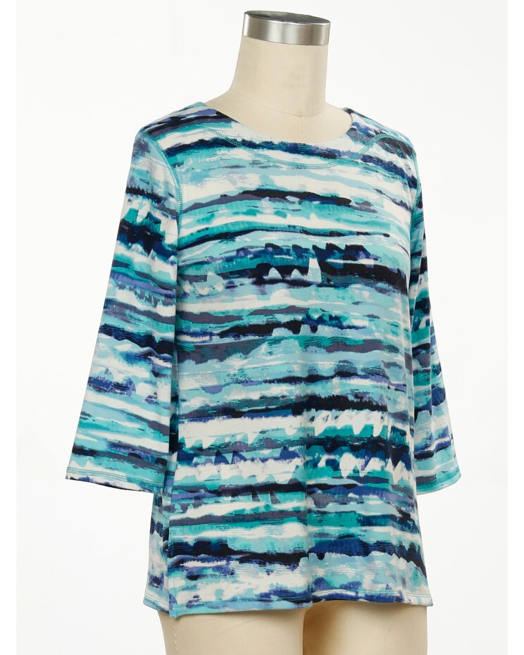 Links Denim Believer 3/4 Sleeve Printed Stripe Top image number 1