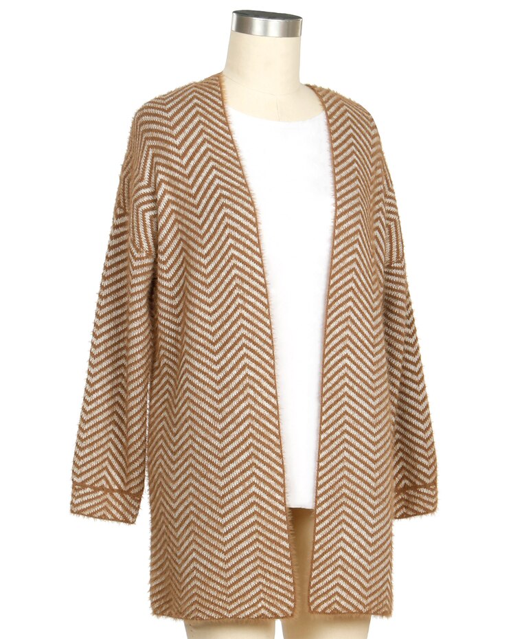 N Touch Zest For Life Long Sleeve Chevron Cardigan Sweater image number 1