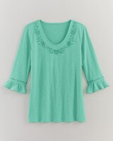 Slub Knit Flounce Embroidered Top thumbnail number 1