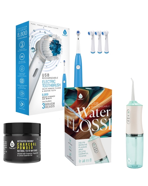 Pursonic Bundle: Complete Dental Care Power Pack - Electric Toothbrush, Water Flosser & Whitening Powder