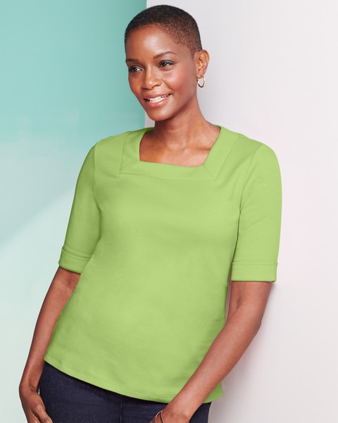 Essential Square-Neck Elbow-Sleeve Tee