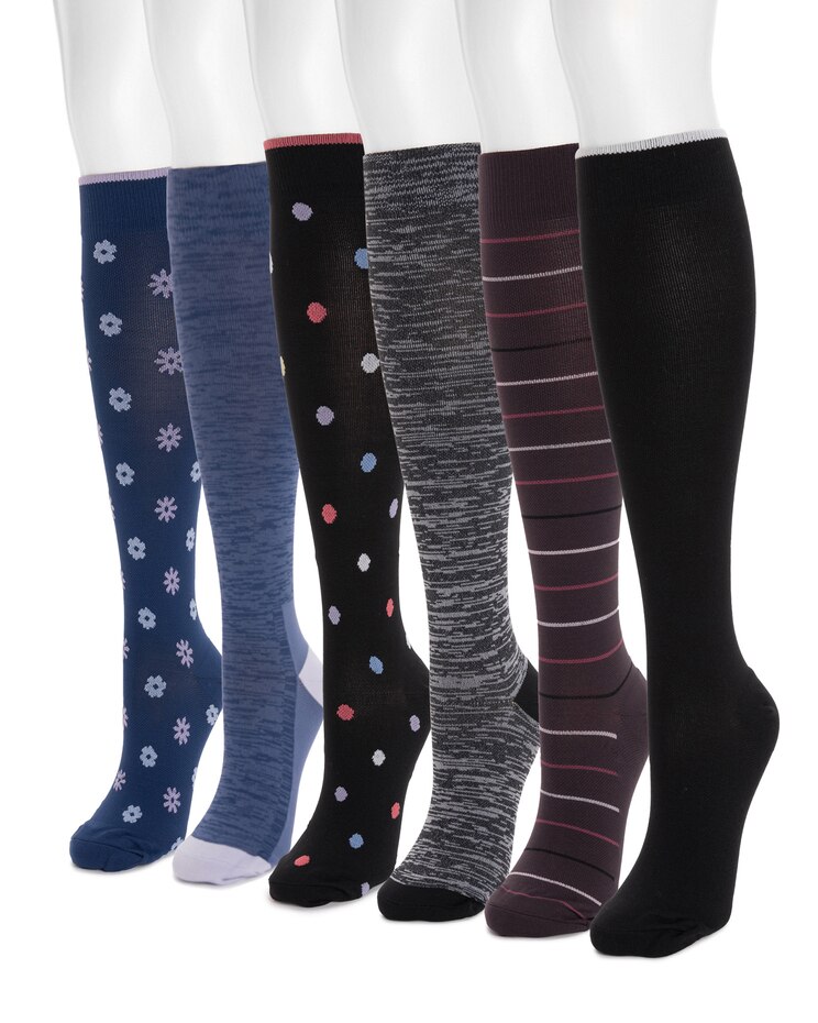 MUK LUKS® Women's 6 Pack Nylon Compression Knee-High Socks image number 2