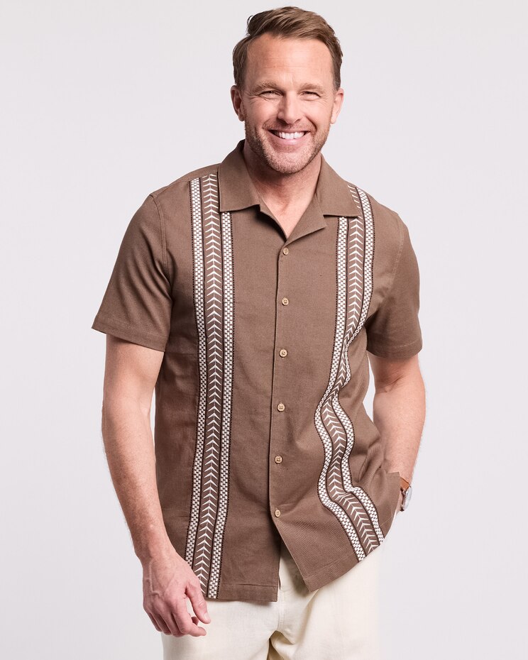 John Blair® Linen Blend Embroidered Shirt image number 1