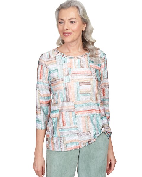 Alfred Dunner® St.Moritz Texture Stripe Patchwork Side Grommet Top
