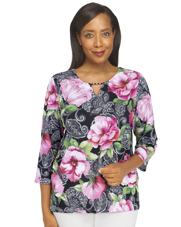 Alfred Dunner® Classic Split Neck Paisley Floral Top image number 1