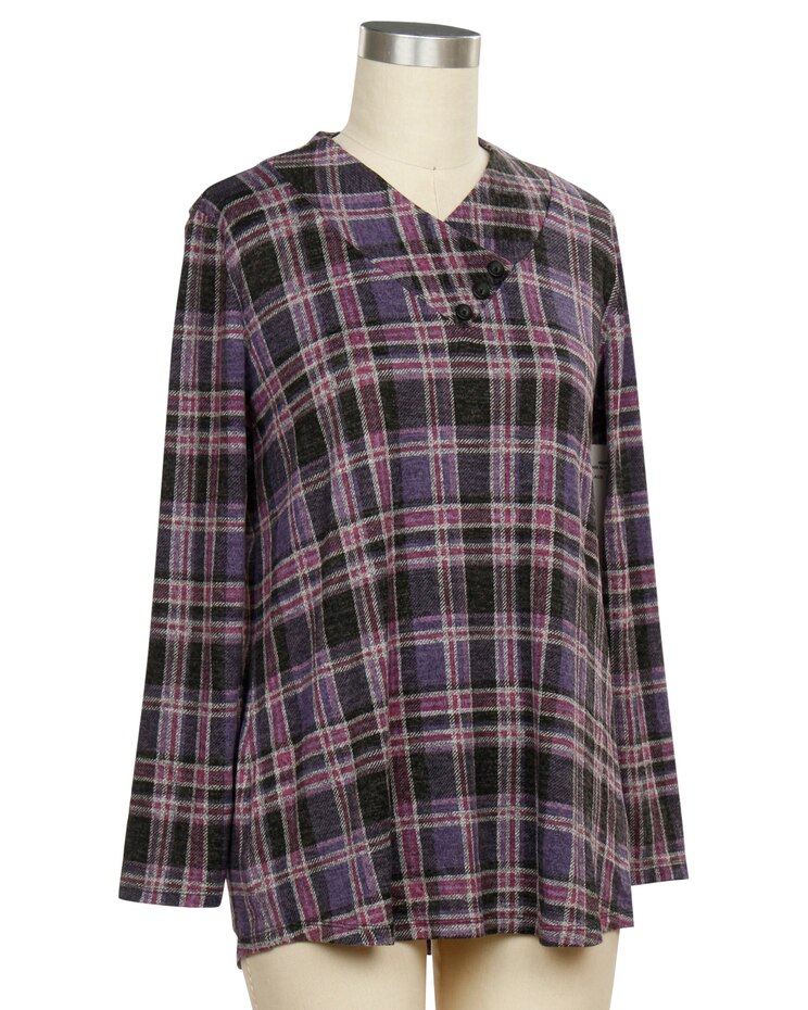 Southern Lady Dream Seeker Long Sleeve Plaid Print Top image number 1