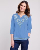 Alfred Dunner® Flower Power Embroidered Daisy Yoke Knit Top thumbnail number 1