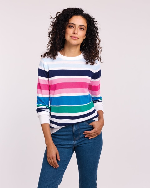 Cashmere-Like Striped Crewneck Sweater