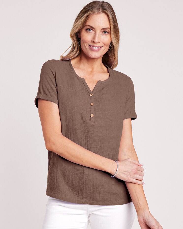 Gauze Short Sleeve Popover Top image number 1