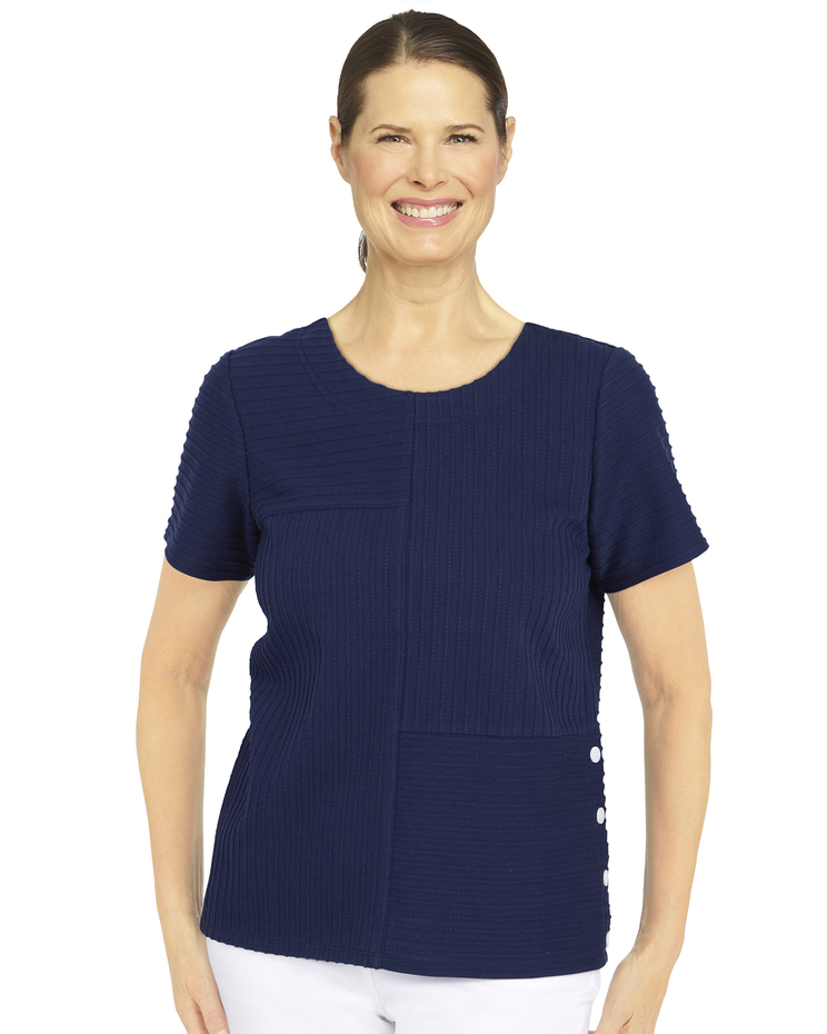 Alfred Dunner® Classic Spliced Ottoman Texture Knit Top image number 1