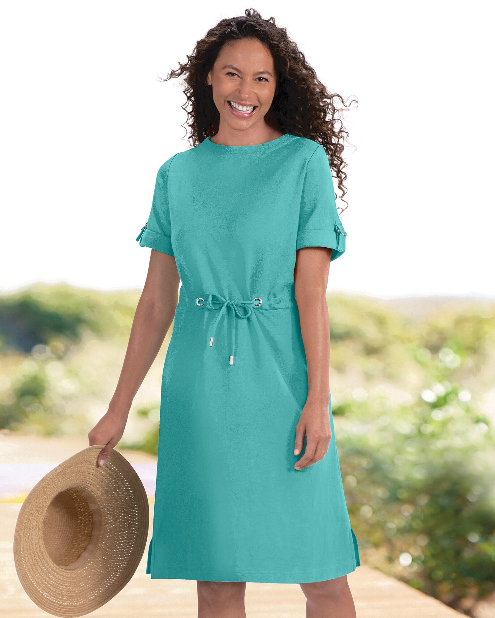 Solid Knit Drawstring Waist Dress