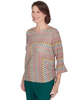 Alfred Dunner® Emerald Isle Spliced Texture Top With a Drawstring Hemline thumbnail number 3