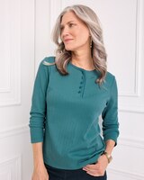 Long Sleeve Pointelle Henley Top thumbnail number 1