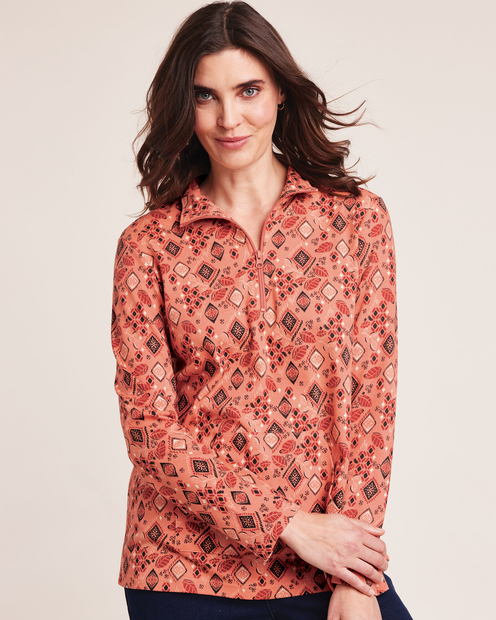 Quarter Zip Print Top Blair