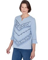 Alfred Dunner® Scottsdale Floral Chevron Beaded Split Neck Top thumbnail number 3