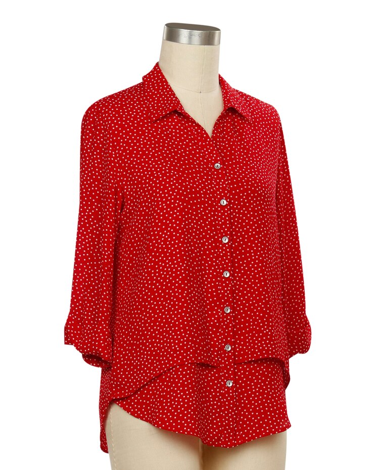 N Touch 3/4 Sleeve Dani Dot Print Split Back Blouse image number 2