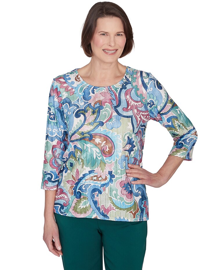 Alfred Dunner® Classics Scroll Multi Colored Patterned Top image number 1