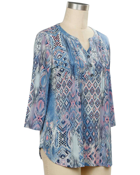 Southern Lady Comfort Zone 3/4 Sleeve Patch Print Top