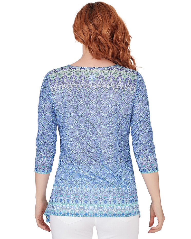 Ruby Rd® Bali Blue Knit Emb Geo Top image number 2