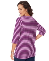 Three-Quarter Sleeve Border-Print Stripe Tunic thumbnail number 2