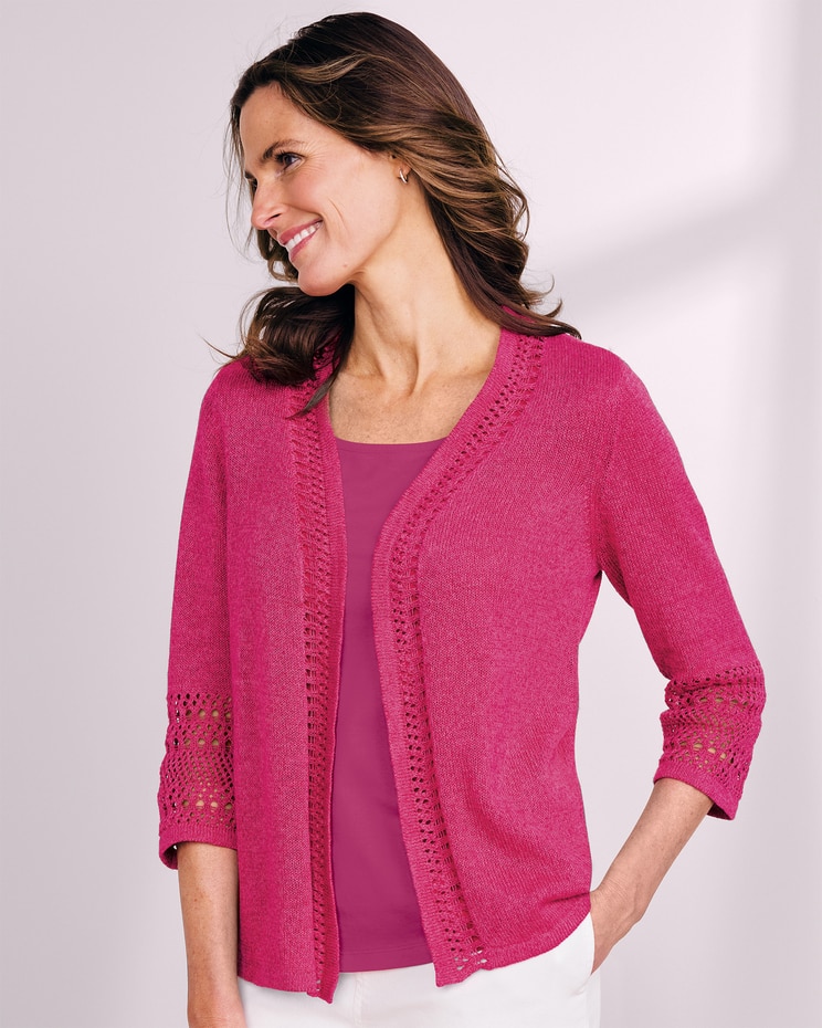 Linen/Cotton Crochet-Trim Cardigan  image number 1