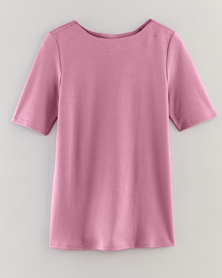 Essential Knit Elbow Length Sleeve Boatneck Top image number 1