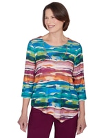 Alfred Dunner® Classics Watercolor Biadere Top with Necklace thumbnail number 1