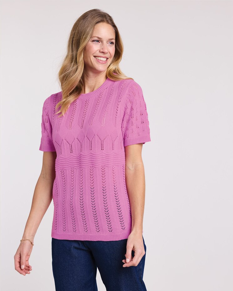 Short Sleeve Pointelle Sweater image number 1