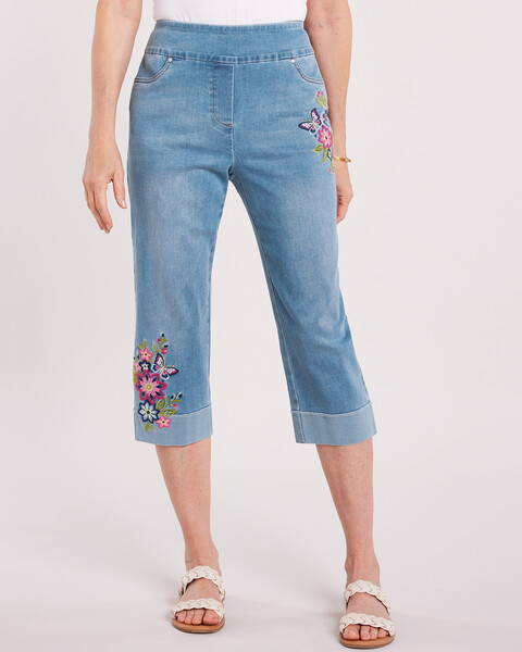 Alfred Dunner® In Full Bloom Butterfly Embroidered Capri
