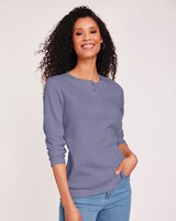 Long Sleeve Pointelle Henley Top thumbnail number 1
