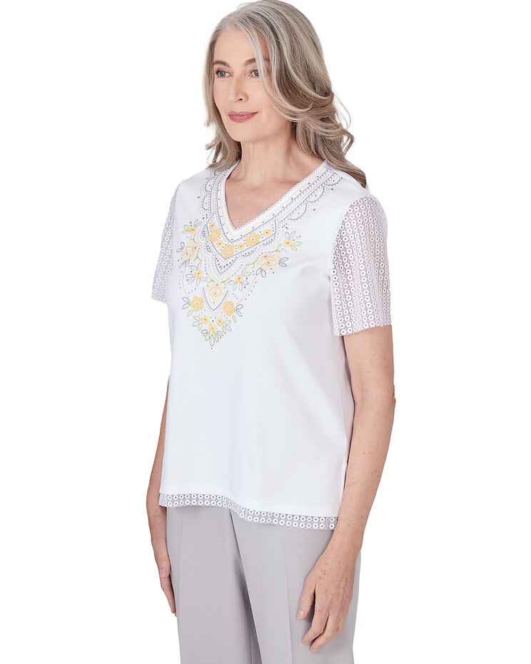 Alfred Dunner® Charleston Embroidered Top With Lace Sleeves image number 3